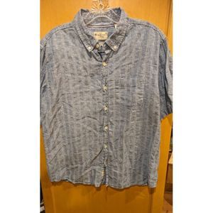 Original Weatherproof Mens Shirt Washable Linen Blue Button‎ Down Size Large